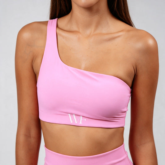 Sportbeha dames Bubblegum roze one-shoulder met padding – stevig model - YOUR WILDFORCE